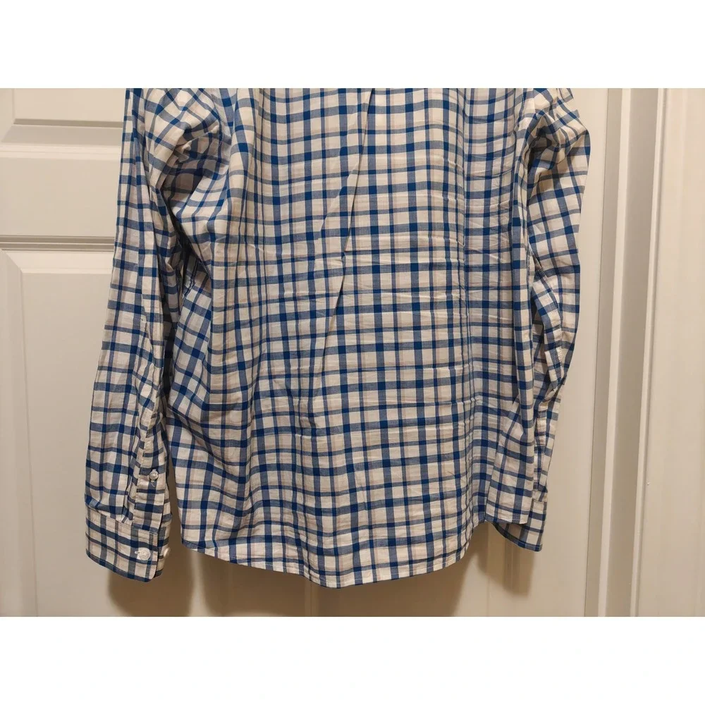Banana Republic Mens‎ Blue White Plaid Untucked Fit Cotton Shirt Large 801165-23